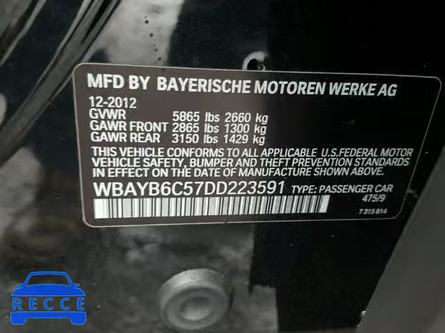 2013 BMW 750I XDRIV WBAYB6C57DD223591 Bild 9