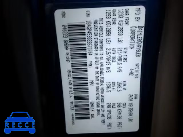 2002 DODGE CARAVAN SP 1B4GP45302B673704 image 9