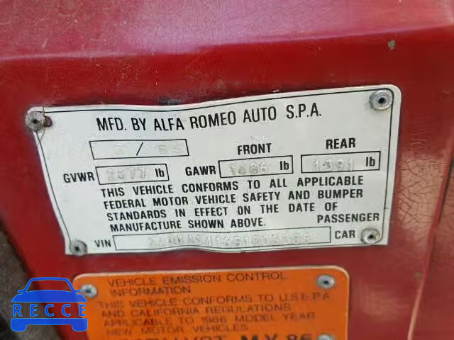 1986 ALFA ROMEO SPIDER VEL ZARBA5416G1036386 image 9