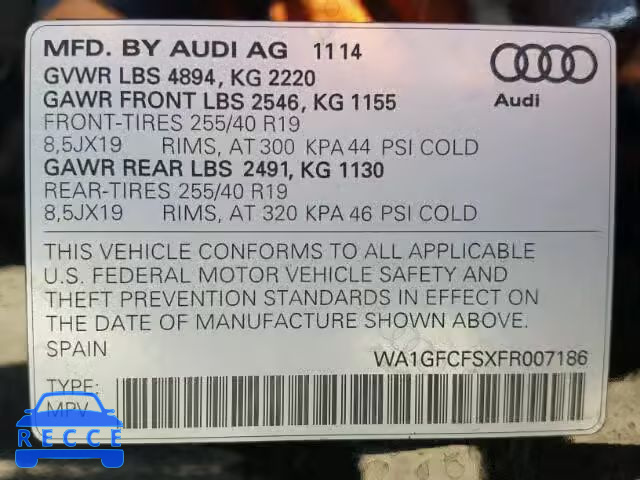2015 AUDI Q3 2.0T PR WA1GFCFSXFR007186 image 9