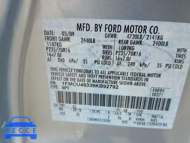 2009 FORD ESCAPE HEV 1FMCU49339KB92792 Bild 9