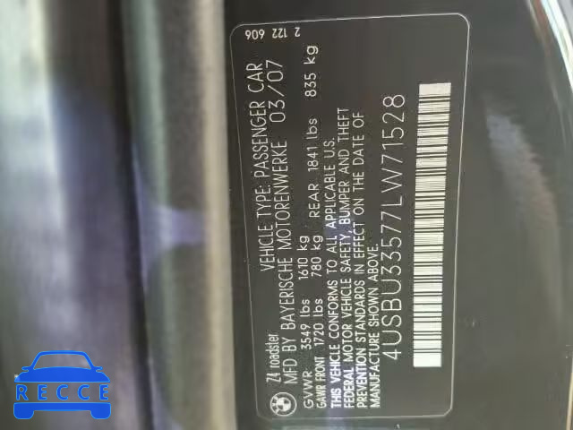 2007 BMW Z4 3.0I 4USBU33577LW71528 image 9