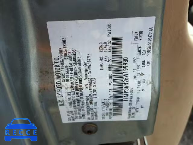 2006 FORD FOCUS ZXW 1FAFP36N26W199980 image 9
