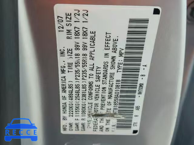 2008 ACURA RDX TECHNO 5J8TB18558A010818 image 9