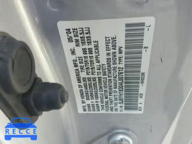 2004 HONDA ELEMENT LX 5J6YH18304L007612 image 9