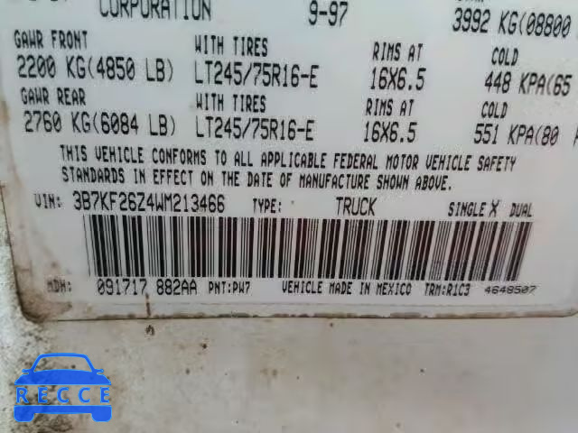 1998 DODGE RAM 2500 3B7KF26Z4WM213466 image 9