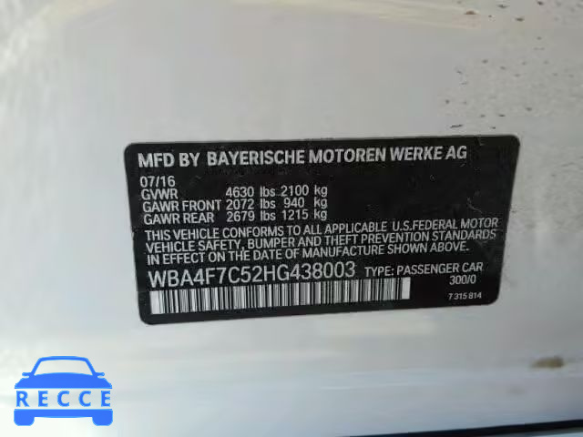 2017 BMW 430I WBA4F7C52HG438003 зображення 9