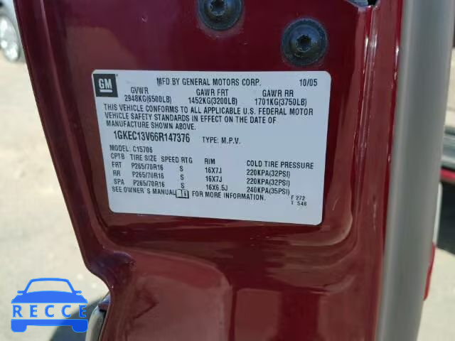 2006 GMC YUKON 1GKEC13V66R147376 image 9