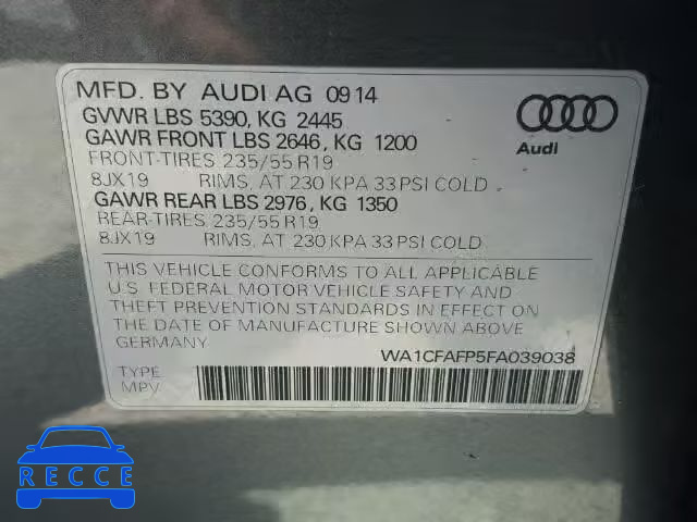 2015 AUDI Q5 PREMIUM WA1CFAFP5FA039038 image 9