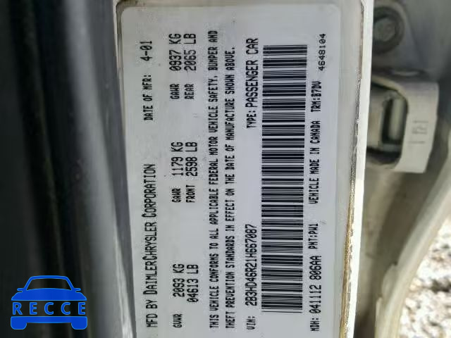 2001 DODGE INTREPID S 2B3HD46R21H667087 image 9