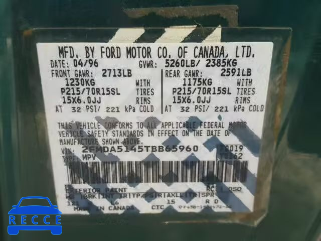 1996 FORD WINDSTAR W 2FMDA5145TBB65960 image 9