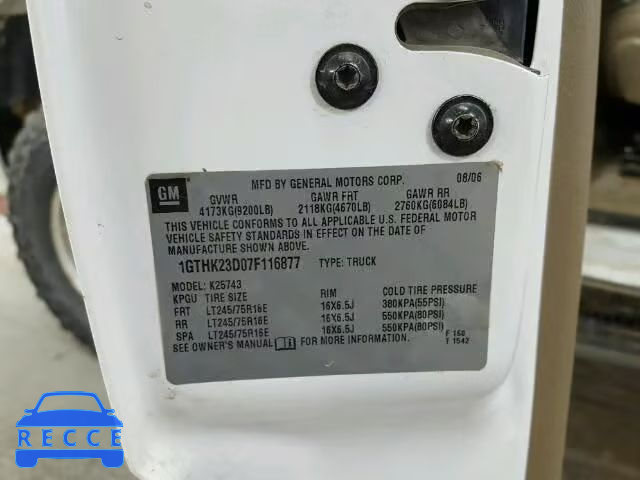 2007 GMC SIERRA K25 1GTHK23D07F116877 Bild 9