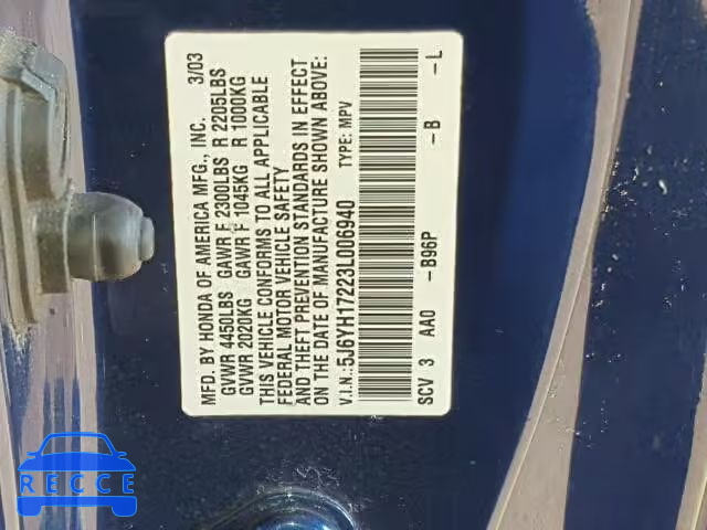 2003 HONDA ELEMENT DX 5J6YH17223L006940 image 9