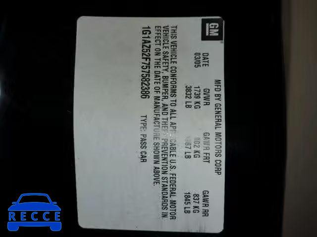 2005 CHEVROLET COBALT LT 1G1AZ52F757582386 image 9