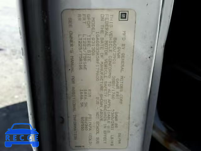 1994 CHEVROLET SPORTVAN G 1GAGG35K5RF179600 зображення 9