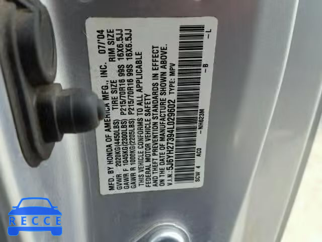 2004 HONDA ELEMENT LX 5J6YH27394L029602 image 9