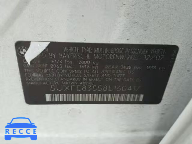 2008 BMW X5 4.8I 5UXFE83558L160417 image 9