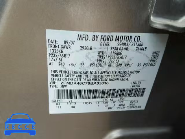 2008 FORD EDGE SEL A 2FMDK48C78BA03016 image 9