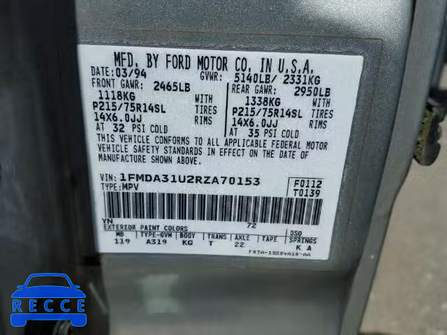 1994 FORD AEROSTAR 1FMDA31U2RZA70153 image 9