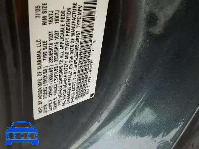 2005 HONDA ODYSSEY LX 5FNRL38295B128767 зображення 9