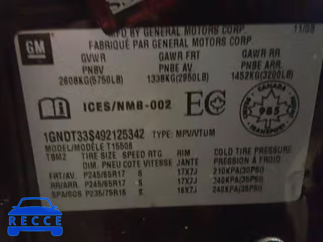 2009 CHEVROLET TRAILBLAZE 1GNDT33S492125342 image 9