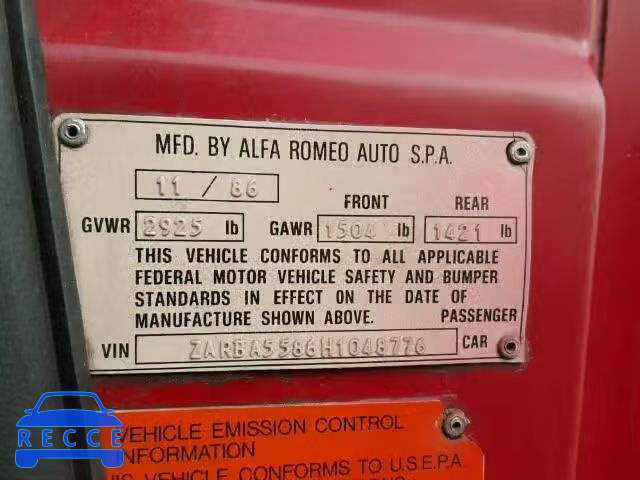 1987 ALFA ROMEO SPIDER VEL ZARBA5586H1048776 image 9