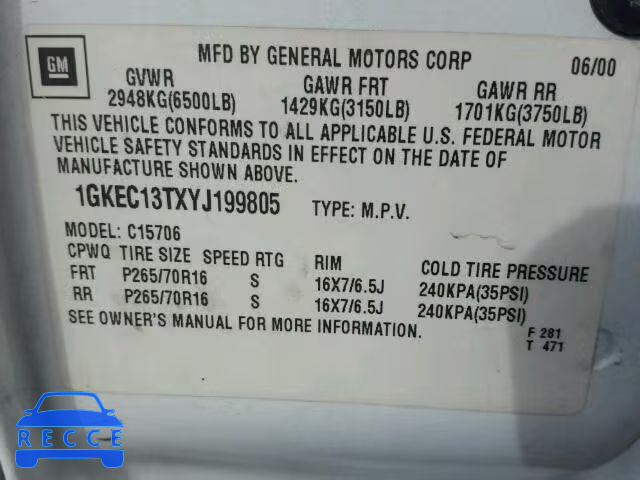 2000 GMC YUKON 1GKEC13TXYJ199805 image 9