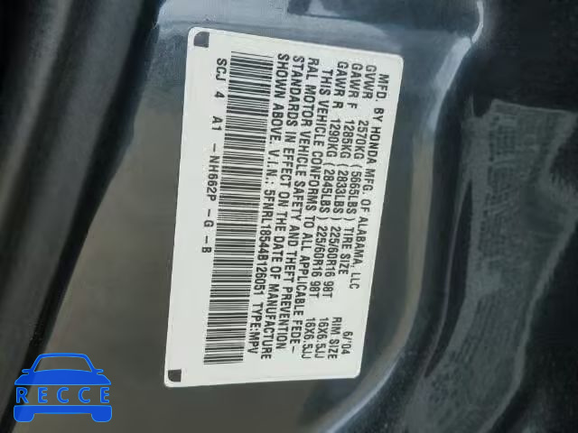 2004 HONDA ODYSSEY LX 5FNRL18544B126051 Bild 9