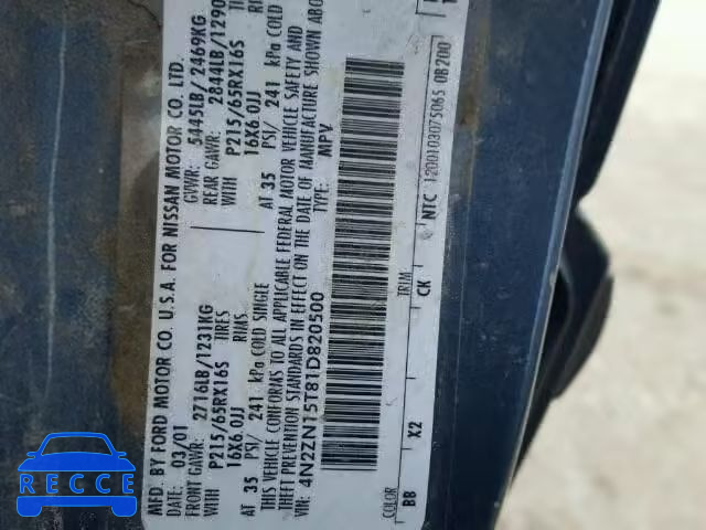 2001 NISSAN QUEST GXE 4N2ZN15T81D820500 image 9