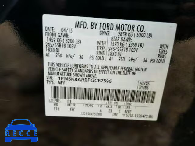 2015 FORD EXPLORER P 1FM5K8AR9FGC67595 image 9