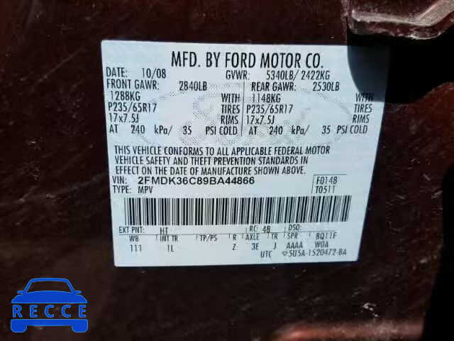 2009 FORD EDGE SE 2FMDK36C89BA44866 image 9