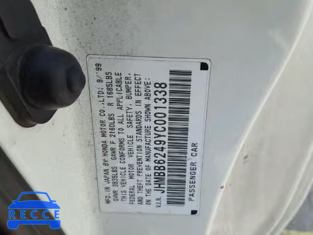2000 HONDA PRELUDE JHMBB6249YC001338 image 9