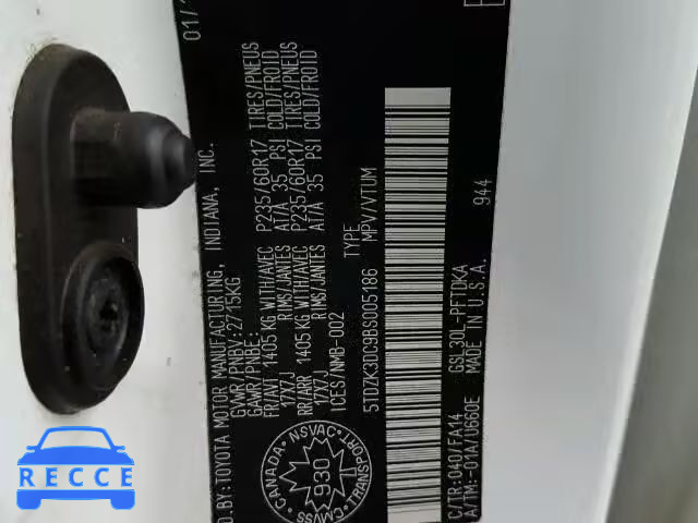2011 TOYOTA SIENNA 5TDZK3DC9BS005186 image 9