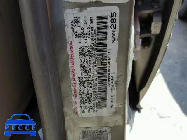 2001 MITSUBISHI MONTERO XL JA4MW31R81J041111 image 9