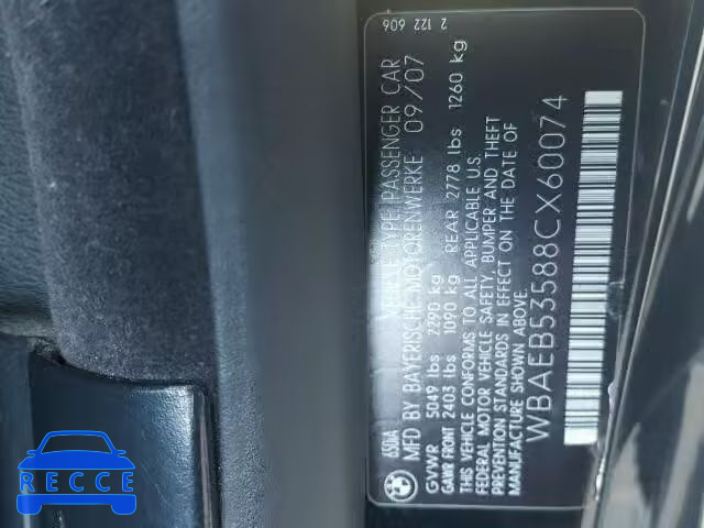 2008 BMW 650I WBAEB53588CX60074 зображення 9