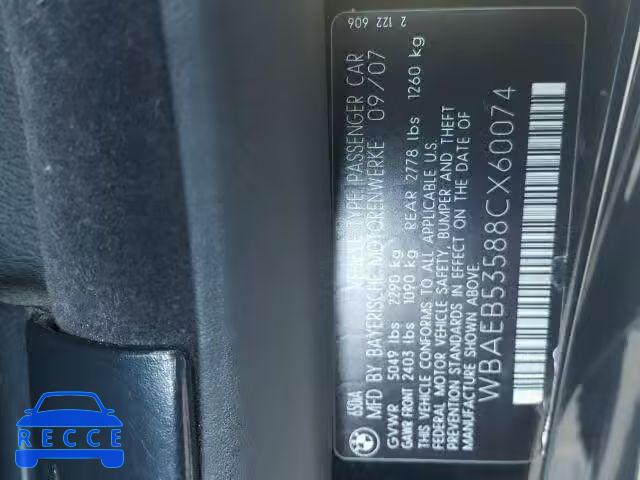 2008 BMW 650I WBAEB53588CX60074 image 9