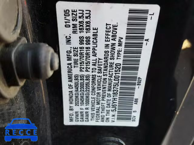 2005 HONDA ELEMENT LX 5J6YH18375L001520 image 9