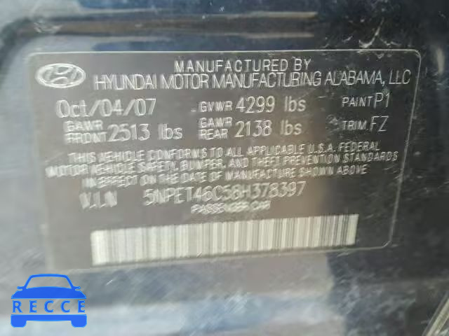 2008 HYUNDAI SONATA 5NPET46C58H378397 image 9