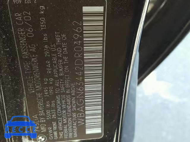 2002 BMW 745LI WBAGN63442DR04962 image 9