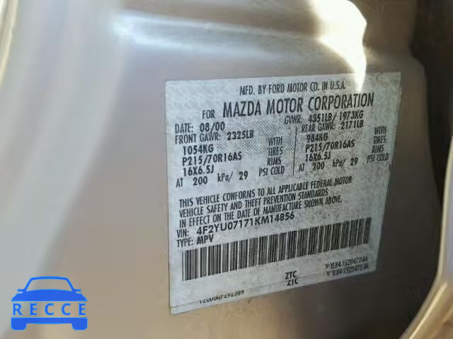 2001 MAZDA TRIBUTE DX 4F2YU07171KM14856 image 9