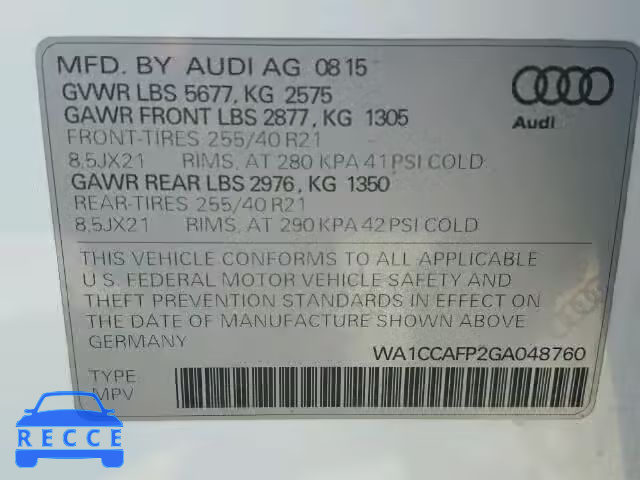 2016 AUDI SQ5 PREMIU WA1CCAFP2GA048760 image 9