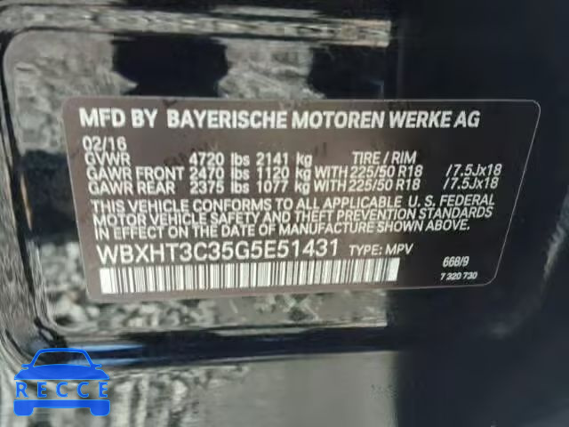 2016 BMW X1 XDRIVE2 WBXHT3C35G5E51431 зображення 9