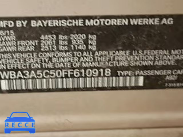 2015 BMW 328I WBA3A5C50FF610918 зображення 9