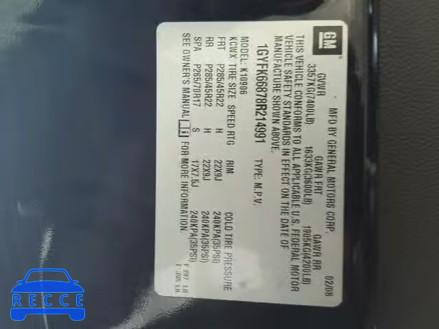 2008 CADILLAC ESCALADE E 1GYFK66878R214991 image 9