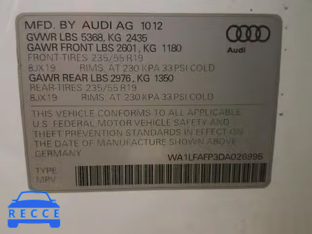 2013 AUDI Q5 PREMIUM WA1LFAFP3DA026995 зображення 9