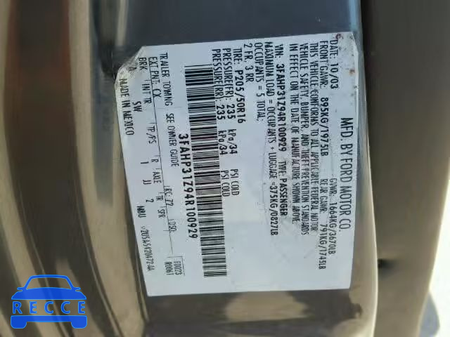 2004 FORD FOCUS ZX3 3FAHP31Z94R100929 image 9