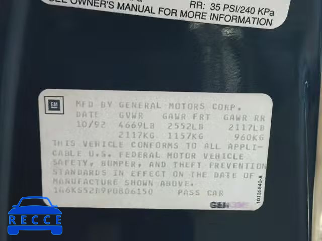 1993 CADILLAC SEVILLE 1G6KS52B9PU806150 image 9