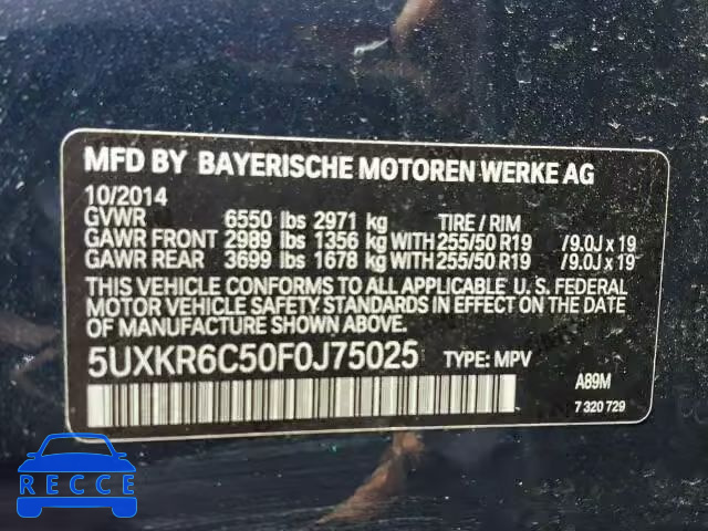 2015 BMW X5 XDRIVE5 5UXKR6C50F0J75025 image 9