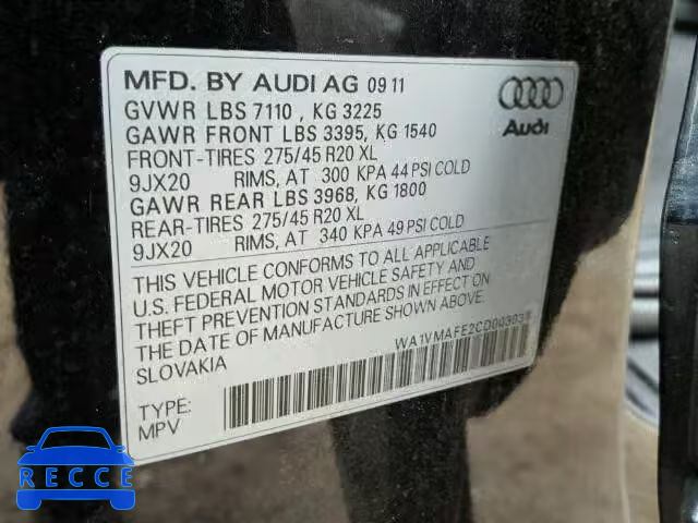2012 AUDI Q7 PRESTIG WA1VMAFE2CD003038 image 9