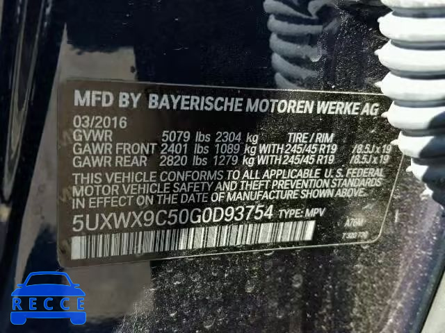 2016 BMW X3 XDRIVE2 5UXWX9C50G0D93754 image 9